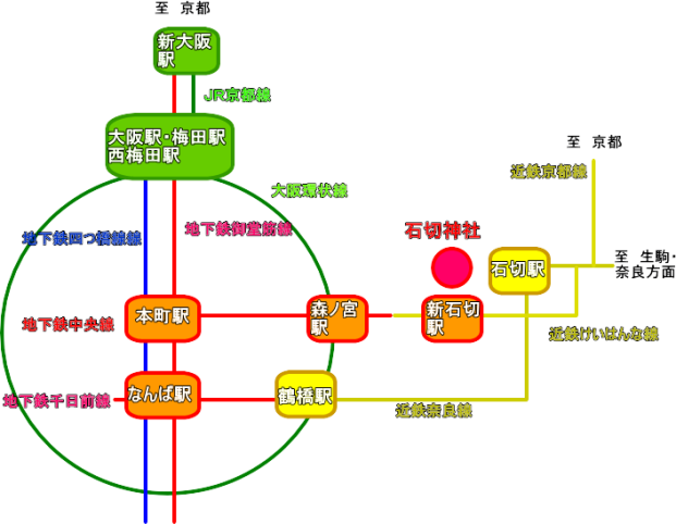 石切神社　鉄道路線図