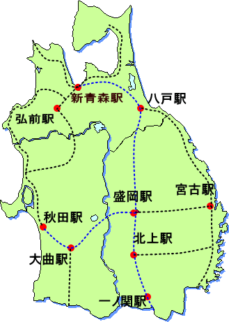 東北地方のＪＲ路線図