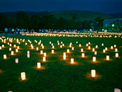 奈良公園　夕暮れ時の燈火